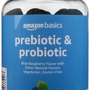 Amazon Brand – Solimo Prebiotic & Probiotic Gummies, 2 Billion CFU, Blue Raspberry, 50 Count (2 per Serving)