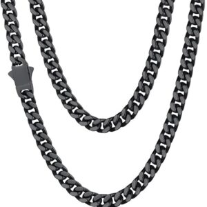 ChainsHouse Stainless Steel Mens Cuban Link Chain, Black/18K Gold Miami Cuban Chain Necklace, 5mm/7mm/9mm/12mm/14mm Width, No Tarnish& Durable Hip Hop Mens Jewelry, 18″-30″, Send Gift Box