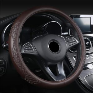 AUCELI Car Steering Wheel Cover, 14 1/2-15 inch Non-Slip Soft Breathable Leather Automotive Steering Wheel Protecteor, Vehicle Accessories for Men Women, Universal for SUV, Truck, RV(Coffee)
