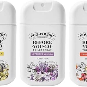 Poo-Pourri Before-You-Go Toilet Spray, Variety Pack 3 count- 1 Fl Oz each Pocket Travel Size – Original Citrus, Lavender Vanilla, and Tropical Hibiscus