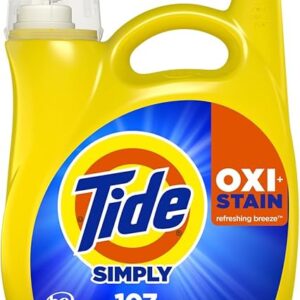 Tide Simply Oxi Boost + Ultra Stain Release, Tough on Stains, Whitens, Brightens, Refreshing Breeze Scent, 151 fl oz, 107 Loads