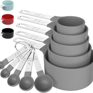 TILUCK Measuring Cups & Spoons Set, Stackable Cups and Spoons, Nesting Measure Cups with Stainless Steel Handle, Kitchen Gadgets for Cooking & Baking (Gray)
