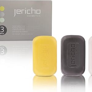 Jericho Cosmetics Natural Soap Variety Pack – 3 Bars (Sulfur, Dead Sea Mud, and Mineral-Rich) – Dead Sea Minerals, Vegan, & Triple Milled for All Skin Types – 3 x 4.4 oz Bars
