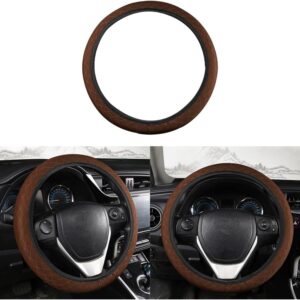 Elastic Stretch Car Steering Wheel Cover, Breathable Microfiber Ice Silk Vehicle Steer Wheel Protector for 15Inch, Anti-Slip Auto Interior Accessories Universal for SUV, Truck, RV (Coffee)