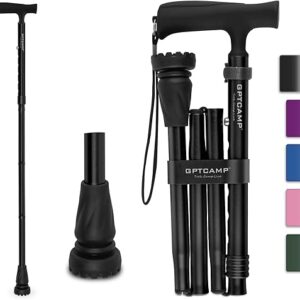 GPTCAMP G2 Walking Stick, Fold-up Walking Cane for Women and Men with Wrist Strap, Portable, Foldable, Collapsible, Lightweight and Sturdy with Comfortable T Handle