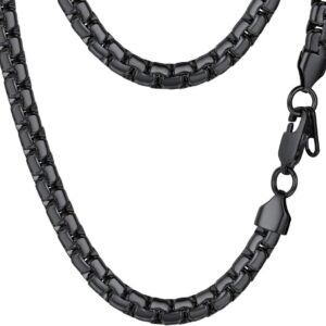 PROSTEEL Stylish Stainless Steel Round Link Chain Necklace for Men, Silver/Gold/Black Tone, Hypoallergenic Jewelry, 14″-30″, Come with Box