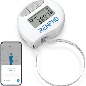 RENPHO Body Measuring Tape, Smart Tape Measure for Weight Loss, Bluetooth Tape with App, Retractable Tape for Measuring Waist, Hip, Bust, Arms, Muscle Gain, Fitness Equipment, 60in /150cm, White
