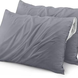 Utopia Bedding Waterproof Pillow Protectors Zippered (2 Pack, Grey) Queen Size, Zippered Pillowcases, Bed Bug Proof Pillow Encasement Covers 20 x 28 Inches