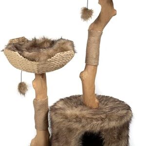 MAU Modern Cat Tree Tower for Large Cats, Real Branch Luxury Wood Cat Tower, Cat Scratching Tree, Cat Condo, Cat Lover Gift, by Mau Lifestyle