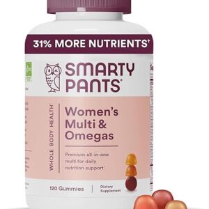 SmartyPants Women’s Multivitamin Gummies: Omega 3 Fish Oil (EPA/DHA), Methylfolate, CoQ10, Vitamin D3, C, Vitamin B12, B6, A, K & Zinc, Inositol, Gluten Free, 120 Count (20 Day Supply)