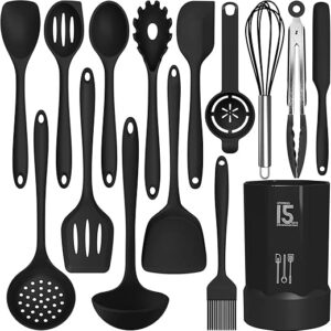 Silicone Cooking Utensils Set – 446°F Heat Resistant Kitchen Utensils,Turner Tongs,Spatula,Spoon,Brush,Whisk,Kitchen Utensil Gadgets Tools Set for Nonstick Cookware,Dishwasher Safe (BPA Free)