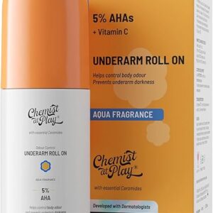 UnderArm Roll-On with 5% Lactic Acid 1% Mandelic Acid | Prevents Odour Brightens Skin & Exfoliates Underarm | Long Lasting Aqua Fragrance | Alcohol & Aluminium Free (1.3 Ounce)