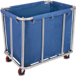 Laundry Cart Commercial/Home,12 Bushels Heavy Duty Large Stainless Steel Rolling Laundry Basket with Wheels for Hotel School Laundry,for Laundry/Sundries Organizer and Storage,286LBS Load