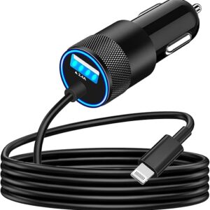 [Apple MFi Certified] iPhone Car Charger Fast Charging, Rombica 4.8A Dual USB Car Power Cigarette Lighter USB Charger Adapter with 6FT Lightning Cable for iPhone 14 13 12 11 Pro Max XS Mini XR SE iPad