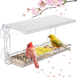 Window Bird Feeder for Outdoors, Clear Bird Feeders Window Mounted with Strong Suction Cups, Transparent Bird House Outside Wild Bird Watching for Garden, Yard, Elderly Kids Viewing