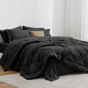 Love’s Cabin King Size Comforter Set – Black, 7-Piece King Bed in a Bag, All Season Bedding Set with 1 Comforter, 1 Flat Sheet, 1 Fitted Sheet, 2 Pillowcases and 2 Pillow Shams
