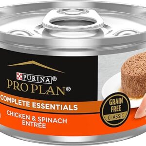 Purina Pro Plan Grain Free Pate Wet Cat Food, COMPLETE ESSENTIALS Chicken & Spinach Entree Classic – (Pack of 24) 3 oz. Pull-Top Cans
