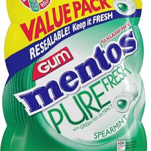 Mentos Pure Fresh Holiday Sugar-Free Chewing Gum with Xylitol, Spearmint, Holiday Christmas Stocking Stuffers for Adults & Kids, 120 Piece Bulk Resealable Bag (Pack of 1)