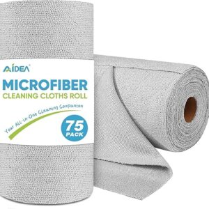 AIDEA Microfiber Cleaning Cloth Roll, 75PK, Reusable Paper Towels Grey Tear Away Cleaning Towels, Microfiber Towels Washable Shop Rags, Lint Free Cleaning Rags for House, Kitchen, Window, 11.5″×11.5″