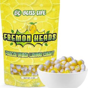Fremon Heads Freeze Dried Lemon Fruit Candy from TikTok, ASMR Crunchy Candy, Sweet and Sour Kids Snacks, Unique Novelty Snack for Kids 4OZ