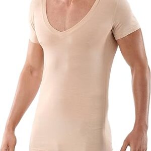 Men’s Invisible deep v-Neck Business Undershirt with Short Sleeves Micromodal Light Nude Beige