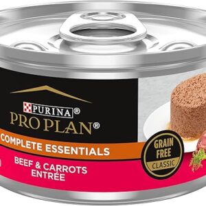 Purina Pro Plan Grain Free Wet Cat Food Pate, COMPLETE ESSENTIALS Beef & Carrots Entree Classic – (Pack of 24) 3 oz. Pull-Top Cans