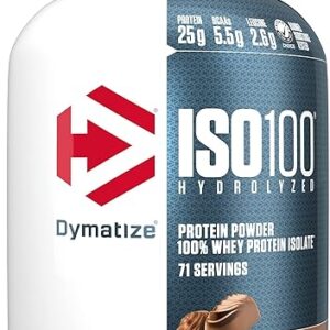Dymatize ISO100 Hydrolyzed Protein Powder, 100% Whey Isolate Protein, 25g of Protein, 5.5g BCAAs, Gluten Free, Fast Absorbing, Easy Digesting, Gourmet Chocolate, 5 Pound