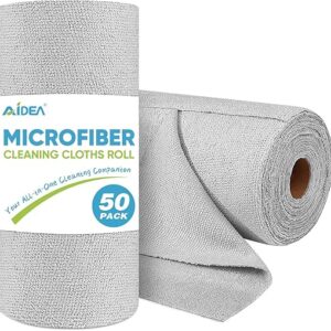 AIDEA Microfiber Cleaning Cloth Roll, 50PK, Paper Towels Reusable Grey Tear Away Towels, Washable Shop Rags, Microfiber Towels for Cars, Lint Free Rags for House, Kitchen, Window,11.5″×11.5″