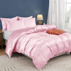 5-Piece Blush Pink Satin Duvet Set