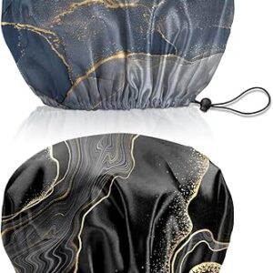 2 PCS Reusable Waterproof Shower Caps – Marble