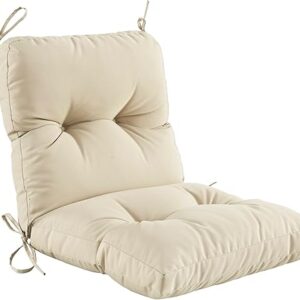 Beige Tufted Outdoor Chair Cushion with Ties