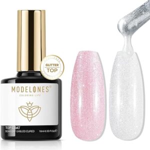 Modelones White Aurora Glitter Gel Top Coat