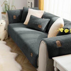 Vctops Sherpa Fleece Sofa Cover – Dark Grey