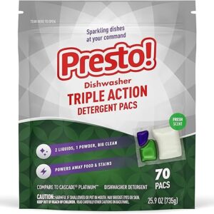 Presto! Triple Action Dishwasher Pacs – 70 Count