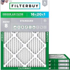 Filterbuy 16x20x1 MERV 8 Air Filter 4-Pack