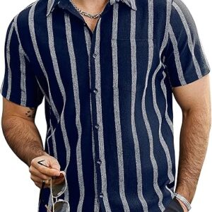 VATPAVE Men’s Summer Striped Hawaiian Shirt