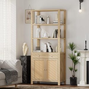 71″ Tall 5-Tier Boho Bookshelf with Storage