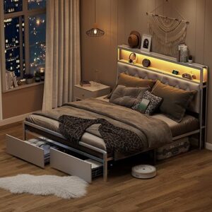 Queen Bed Frame with Storage and LED