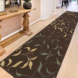Machine Washable Leaves Non-Slip Runner Rug