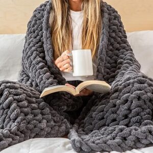Grey Chunky Knit Blanket Throw 50×70
