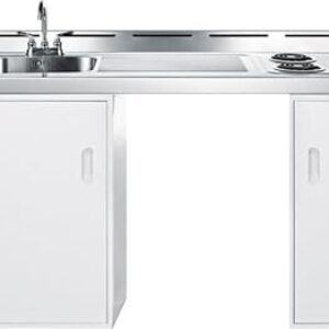 Summit Appliance C60ELNR 60″ Wide All-In-One Kitchenette; Stainless Steel Backguard; Sink and Faucet; Storage Compartments; Ships Fully Asse…