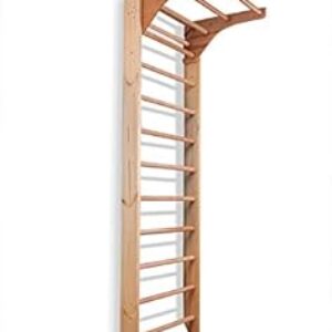 Wooden Swedish Ladder, Stall Bars Set for Physical Therapy & Gymnastics (with Adjustable Pull-up Bar)