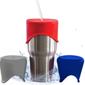 Silicone Cup Covers for Drinks, Reusable Silicone Tumbler Cover Lid Stretches over Cups and Jars, Red, Navy, Gray