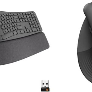Logitech ERGO K860 Wireless Ergonomic Keyboard & Lift Vertical Ergonomic Mouse, Wireless, Bluetooth or Logi Bolt USB receiver, Quiet clicks…