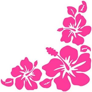 Hibiscus Corner Flower Vinyl Sticker Decals (Pack of 2) for Car Bumper Window Laptop Tablet Phone (4″ x 4″, Hot Pink)