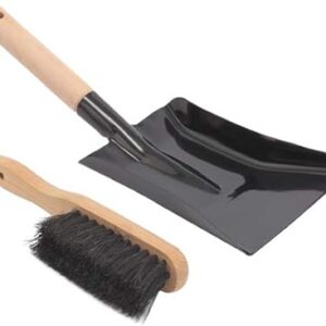 Coal Shovel and Hearth Brush Set Made of Natural Wood and Coco Bristles, Hearth Tidy Set, Fireplace Shovel and Brush, Fireplace Tool Set, Metal Br…