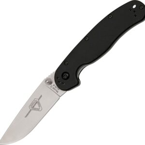Ontario Knife Company Rat II, Satin AUS-8 Stainless Steel Drop-Point Blade Folding Pocket Knife, Black Nylon Handle Liner Lock Knife, Everyday Car…