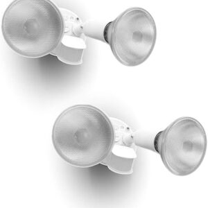 LUTEC 2 Packs 300 Watt Halogen Motion Activated Integrated Dual-Head Floodlight Outdoor, Waterproof Exterior Security Wall Light for Patio, Garden, Yard, White