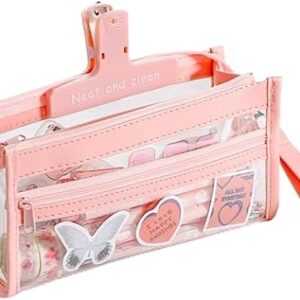 Kawaii Cute Aesthetic High Capacity Transparent Design Pen Pouch Bag Pencil Case Pencil Holder – TPU Material (Pink)