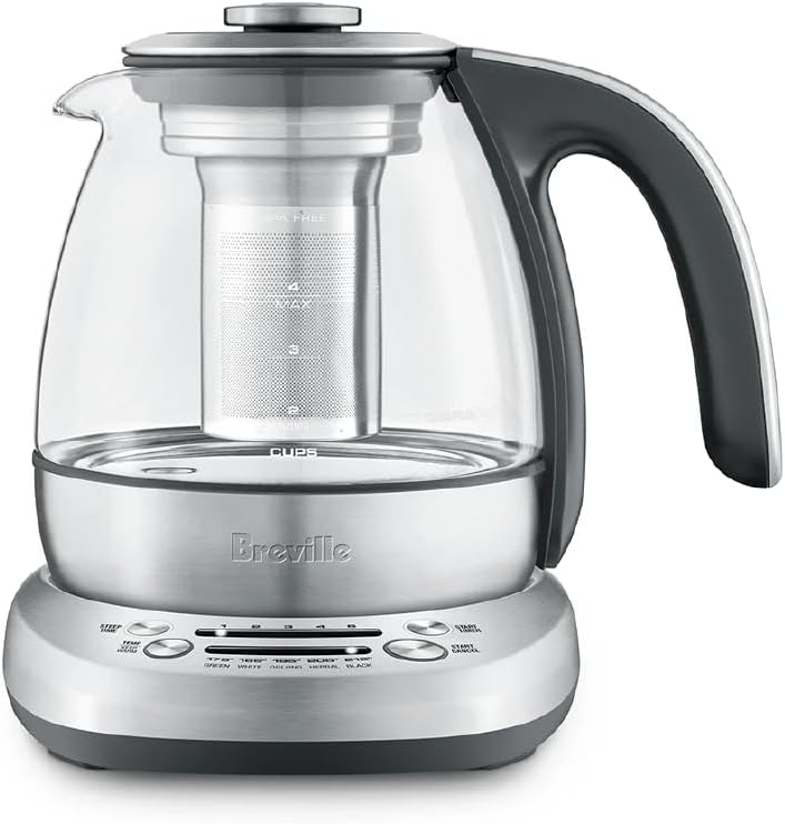Breville BTM500CLR Tea Maker Compact Infuser and Water Kettle, 34 oz, Brushed Stainless Steel and Glass